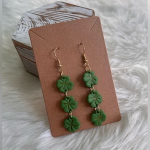 Green Four Leaf Clover Polymer Clay Earrings